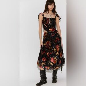 NWT Free People Electra Heart Midi Skirt Set Golden Combo Small